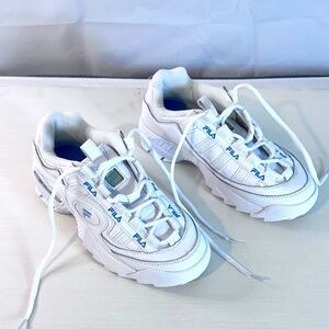 NEW WOMENS CLASSIC FILA DFORMATION PREMIUM WHITE BABY BLUE LACE UP SNEAKERS